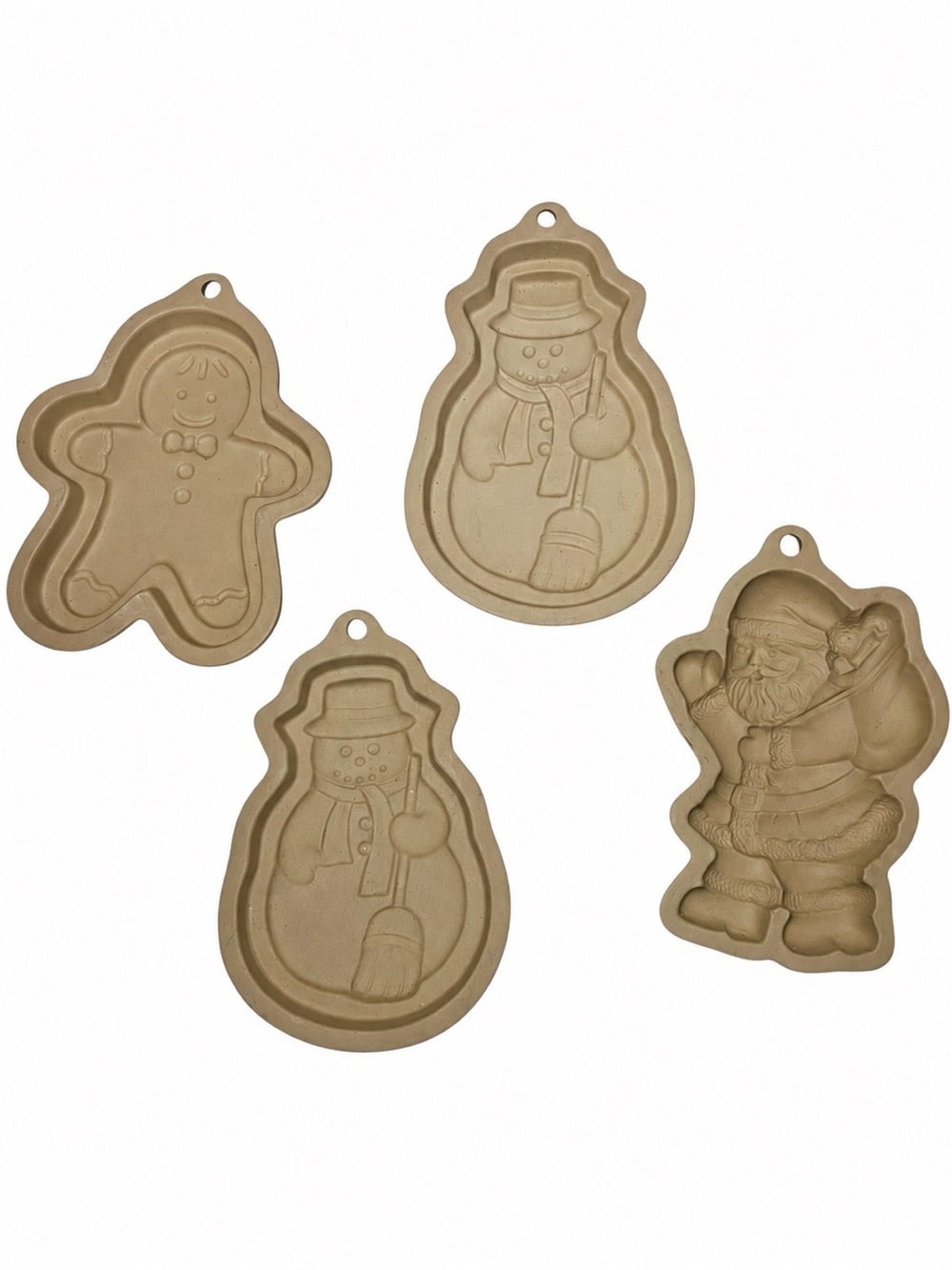 Vintage Brown Bag Stoneware Cookie Mold Set Christmas Size Assorted